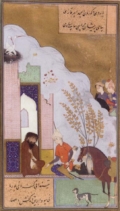 unknow artist Young Sultan Mahmud of Ghazni visits a Hermit Note the sultan-s horse and his dog. Germany oil painting art